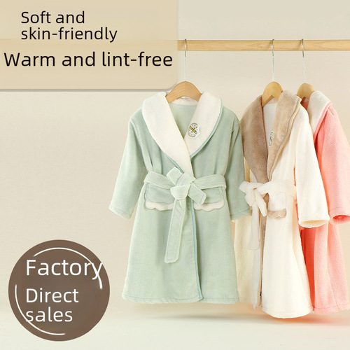 Autumn and Winter Kids' Homewear pajamas baby bathrobes fuzzy cartoon lined for big and medium children's robes