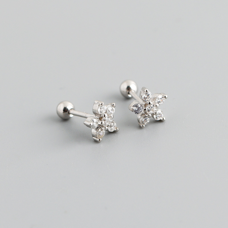 Simple Style Flower Sterling Silver Inlay Zircon Ear Studs 1 Pair