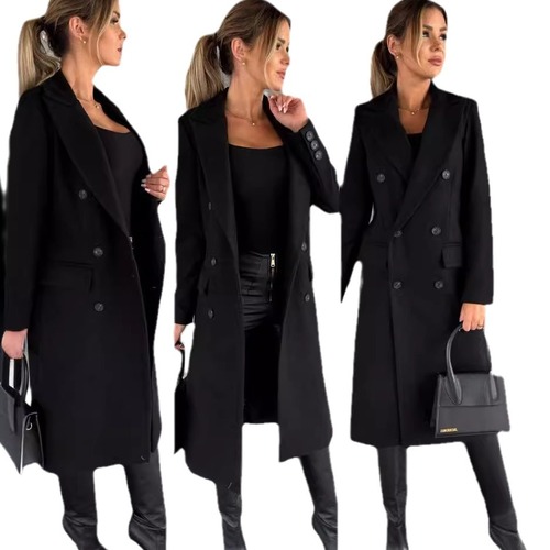 Women's Winter Coats Independent Station Wish Long Sleeve Double Breasted Wool Outerwear for 2025 Autumn