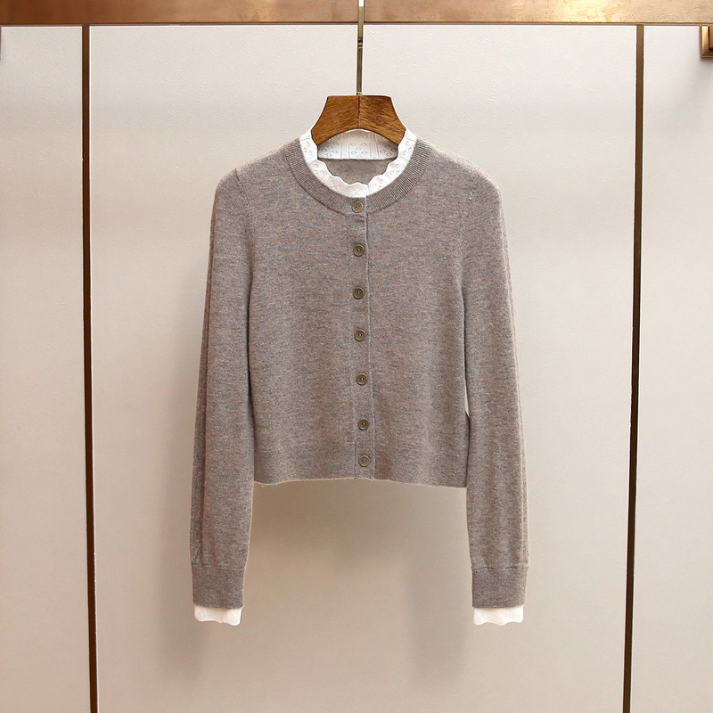 Shenzhen Nanyou High-End Women's Winter French-Style Youthful Chanel-Inspired Color-Blocking Lace Patchwork Collar Knit Sweater for Women Shenzhen Nanyou High-End Women's Winter French-Style Youthful Chanel-Inspired Color-Blocking Lace Patchwork Collar Knit Sweater for Women