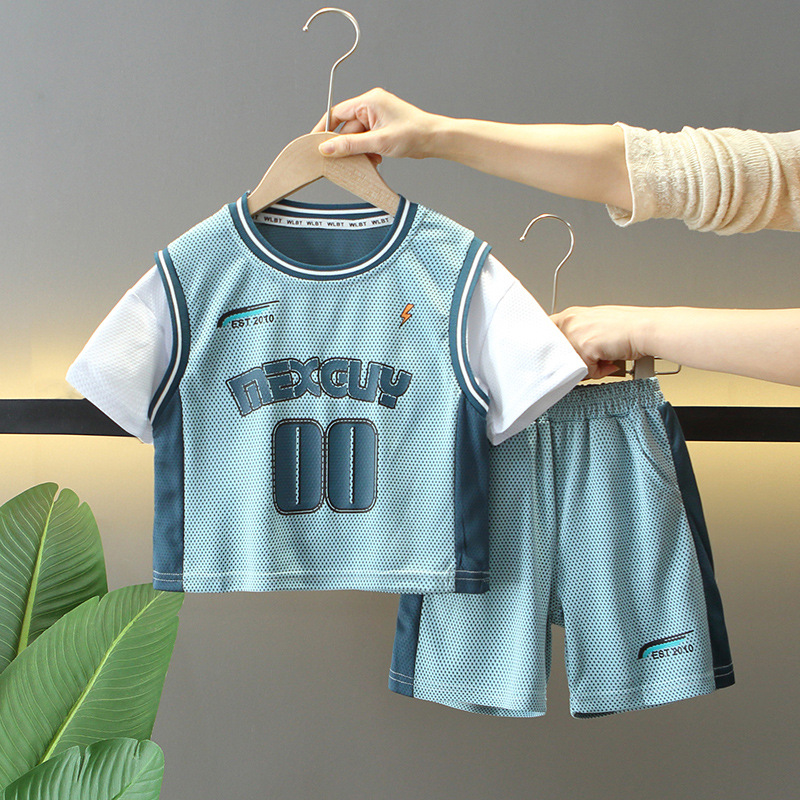8099 traje deportivo de verano para niños 2025 nuevo traje de baloncesto de secado rápido para niños de dos piezas ropa de verano para niños