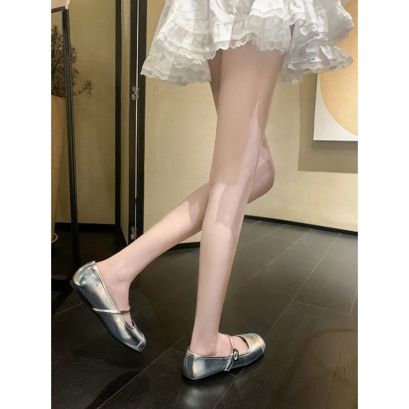 Versión de piel de oveja ~ Zapatos Mary Jane franceses que aumentan la altura, estilo igual al de Grape Mom, para mujer, zapatos planos de ballet con hebilla cuadrada, zapatos individuales para mujer.