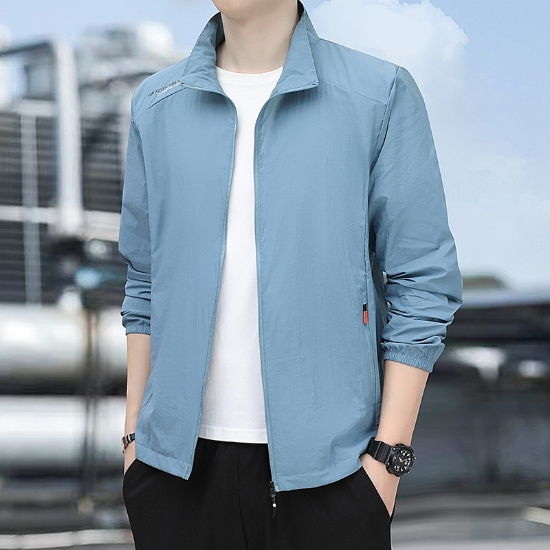Men's Skin Jacket 2023 Trendy Summer Ice Silk Stand Collar Thin Fashion Sun Protection Jacket Men's Fashion