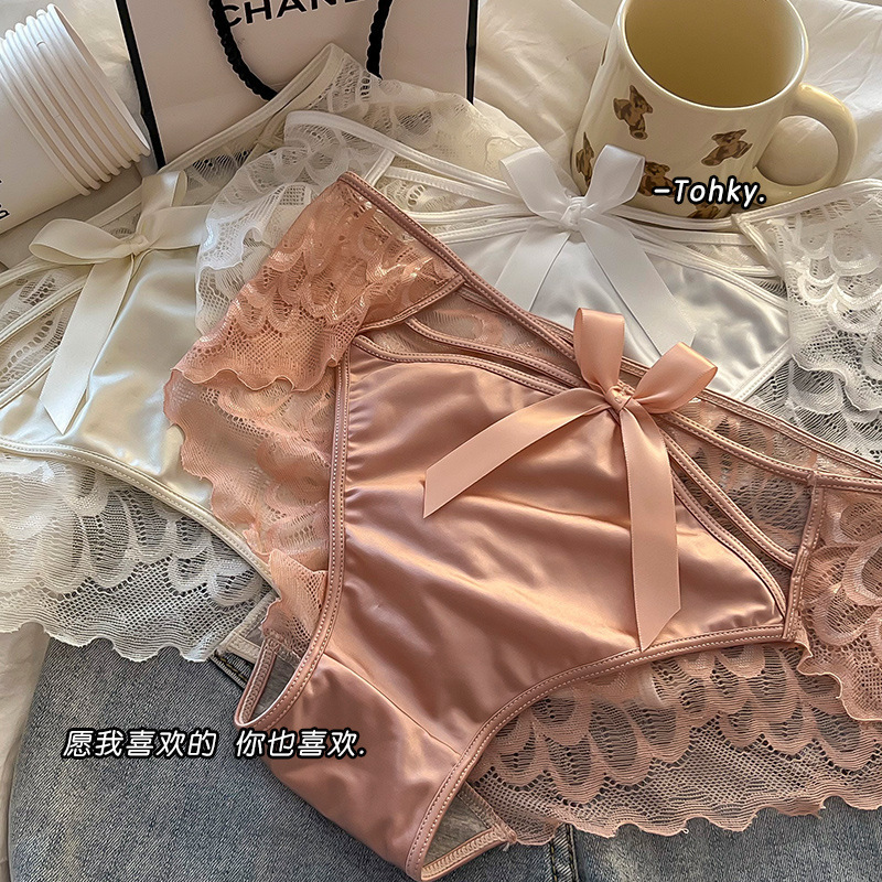 Pure Desire Sexy Transparent Hollow Lace Panties Women's Sexy Mid-Low Waist Pure Cotton Crotch Plaid Women's Briefs