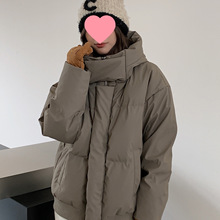 美式连帽PU皮羽绒服女2025年冬季新款加厚保暖面包服情侣短款外套