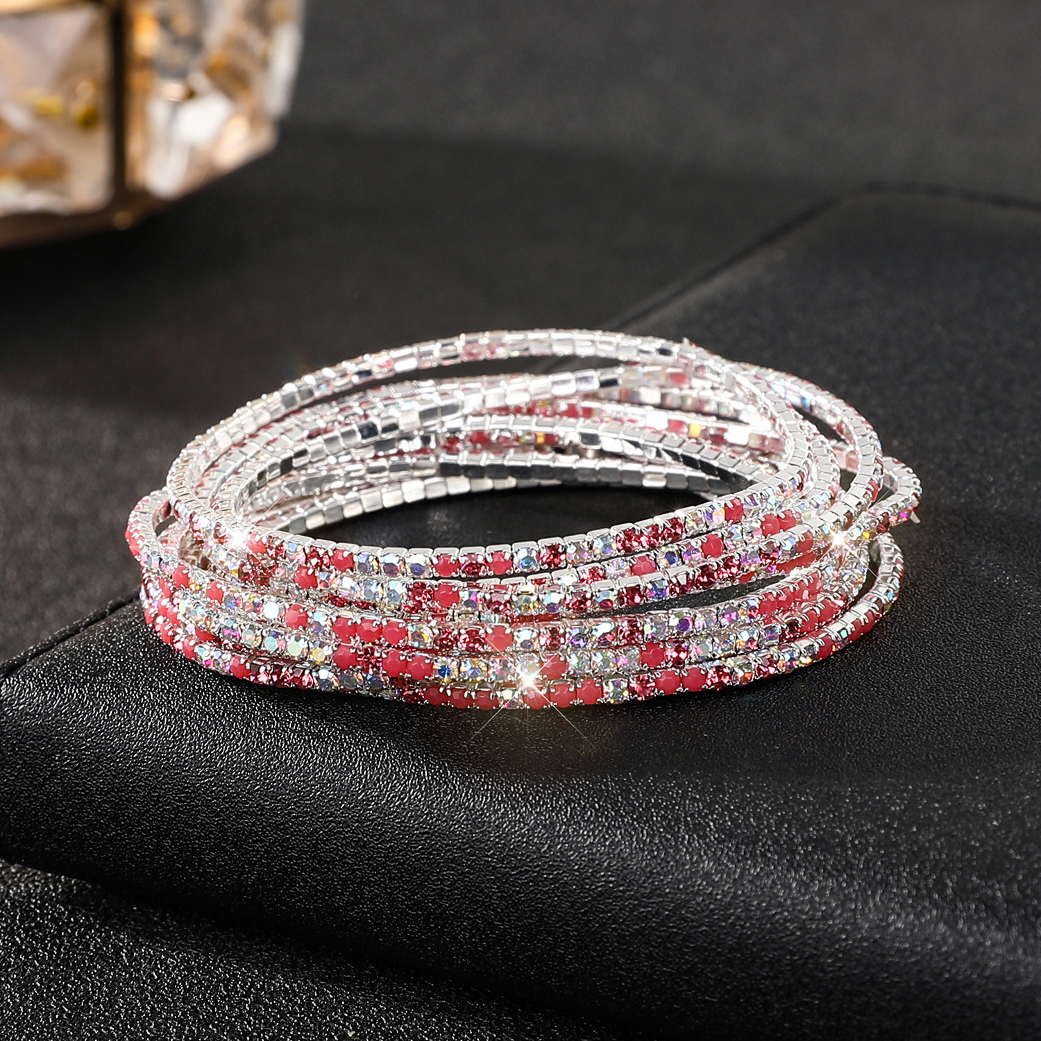 Cross-border Diamond-embedded elastic bracelet 2mm single row colorful rhinestone bracelet female live bracelet female grab chain full diamond bracelet