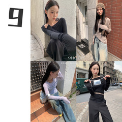 [9hour]個性的なプリーツ重ね着風Tシャツ レディース ホットガール風イレギュラートップス 女性用c240302