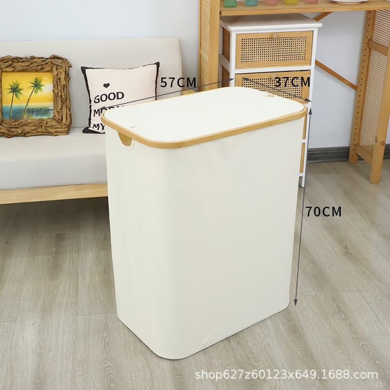 Cesta de ropa sucia de doble apertura de tela Oxford transfronteriza de Amazon, canasta de ropa de bambú impermeable de gran capacidad, canasta de almacenamiento, cubo de ropa sucia