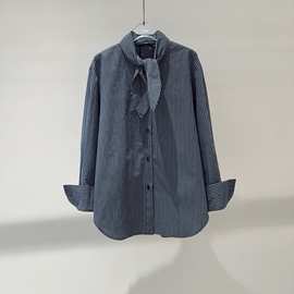 2025冬季新款女装宽松韩版系带格子设计感长袖衬衫小上衣 504113