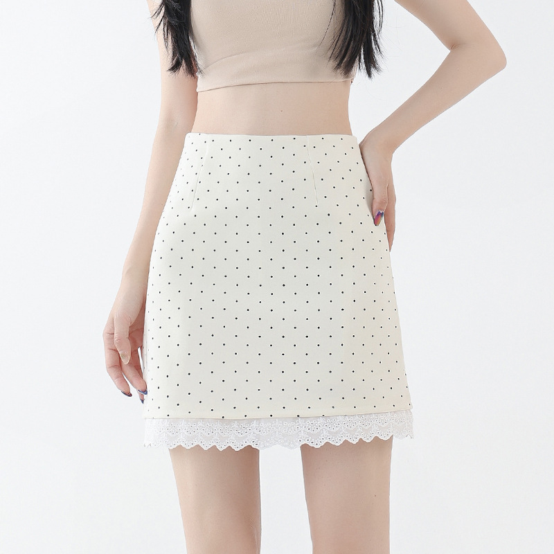 波点半身裙女2025新款秋夏高腰显瘦小个子气质蕾丝a字包臀裙短裙