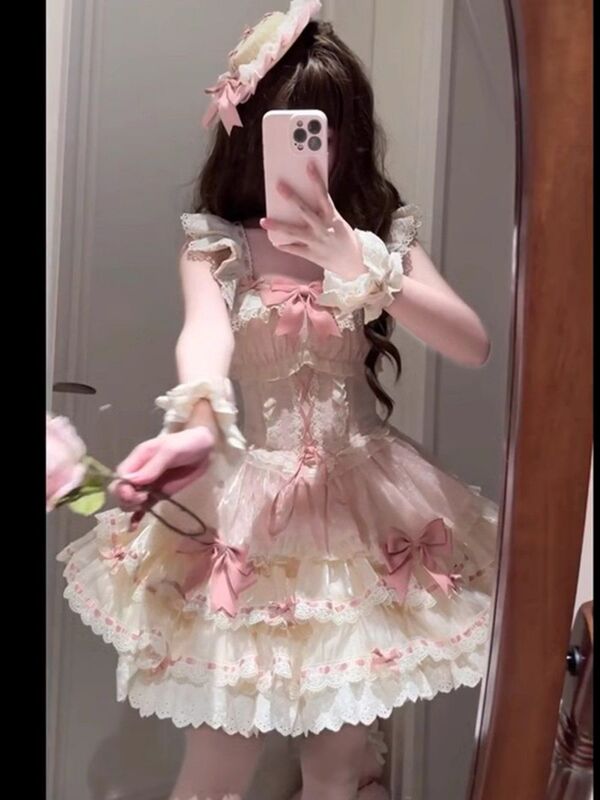 甘くてかわいいロリータロリータフライングスリーブドレス夏の新しいバレエスタイルウエストふわふわプリンセスドレス|undefined