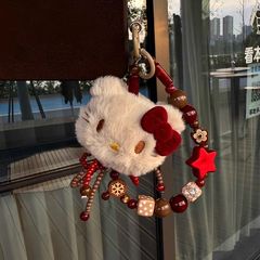 可愛kt紅色鏈條毛絨貓咪手工串珠手機鏈秋冬毛絨掛件包掛繩包掛件