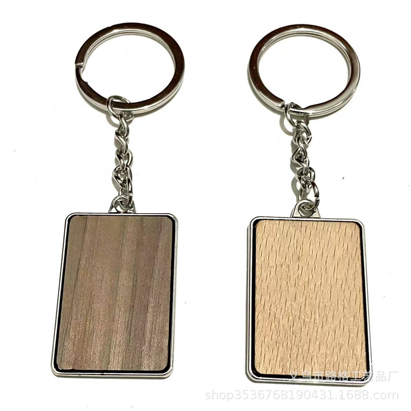 Parche de madera llavero de metal grabación láser nuez negra con colgante de enclavado de beech grabación creativa