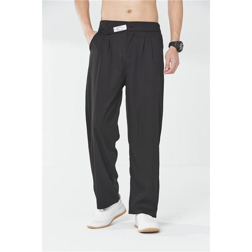 Summer long black pants for men, stylish and tall, with a drooping sense of seniority, Western-style straight-leg long trousers for men, Korean-style casual pants