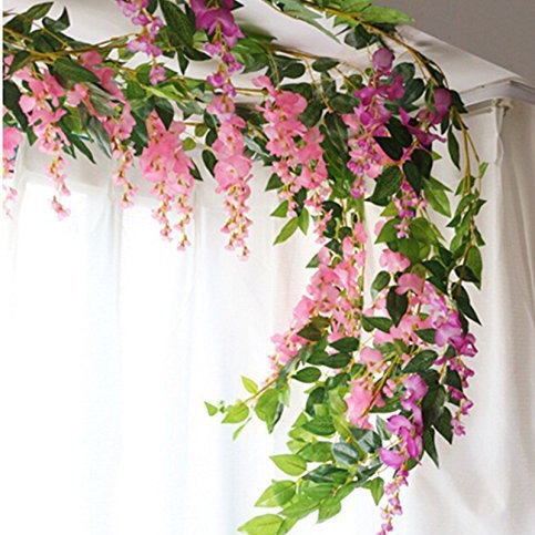Wisteria flores falsas vinas enrolladas techo decoración de boda interior sala de estar flores de plástico vinas plantas de vid
