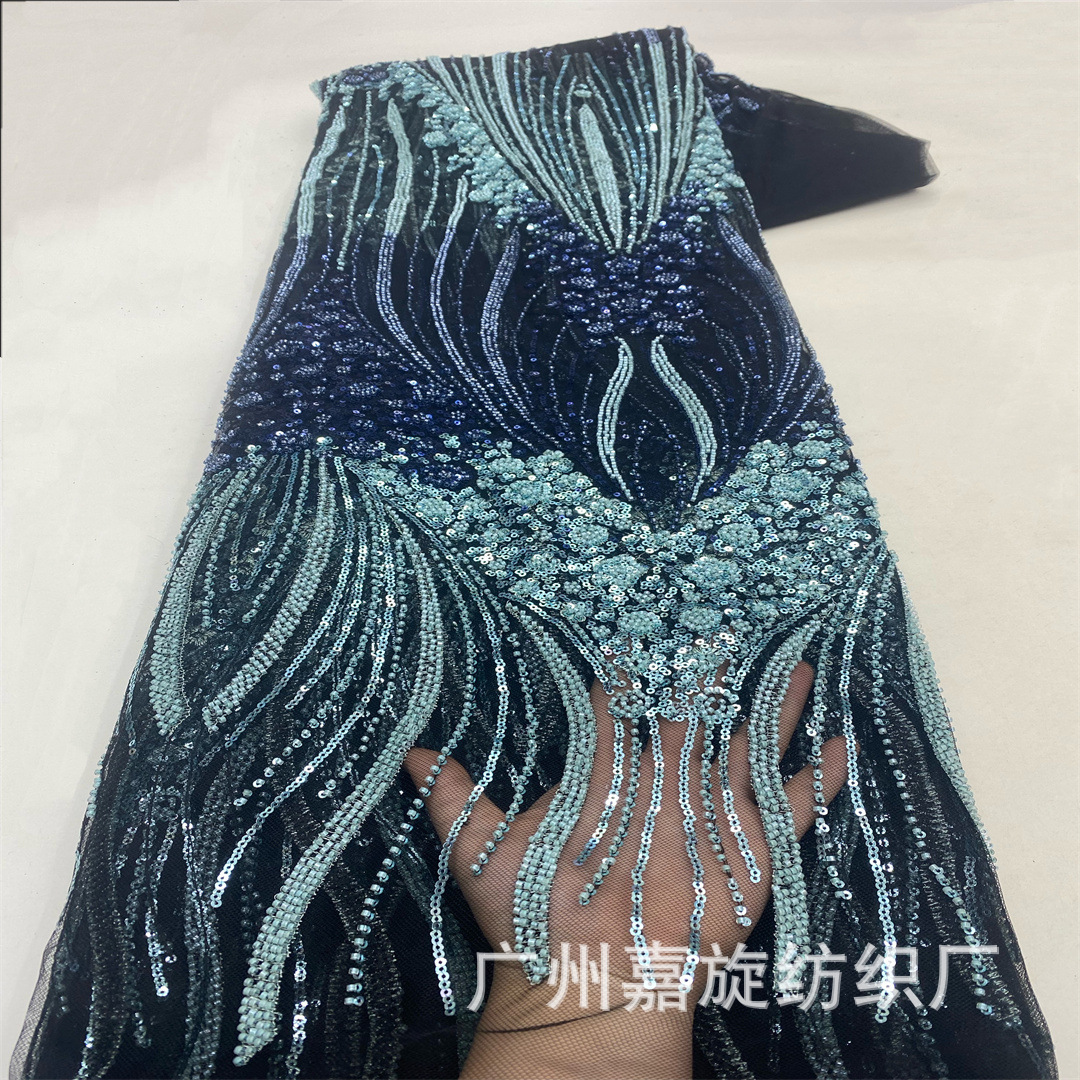Nuevo vestido de dos colores gradiente flor tubo de cuentas sequinado bordado de alta gama tela de malla vestido de boda moda desfile tela