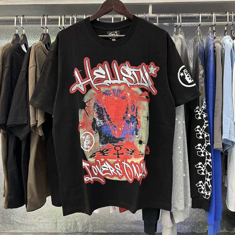 【Impresión Digital】Camiseta de manga corta informal y versátil Hell Star, éxito de ventas transfronterizo, conjunto de pantalones cortos para parejas, entrega rápida