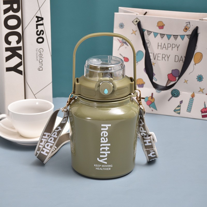 Nueva sola bebida doble Cubo de azúcar grande taza del vientre 316 Acero inoxidable vacío gran capacidad hervidor portátil al aire libre con paja