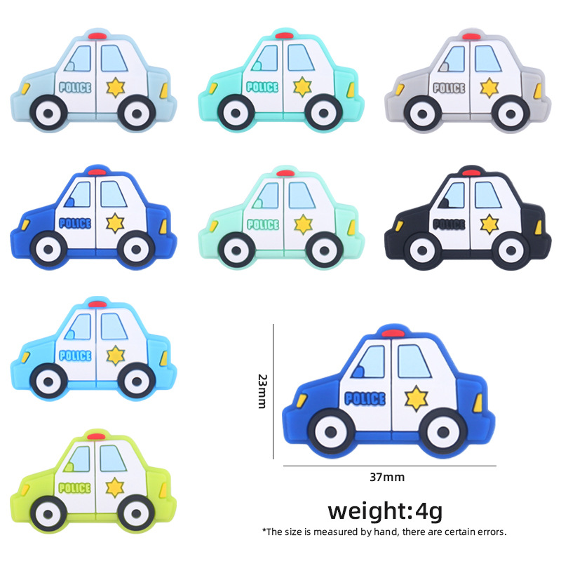 Bebé suministros de dibujos animados coche de silicona policía coche mordedor creativo DIY bebé molar pezón anti-gota cadena Accesorios