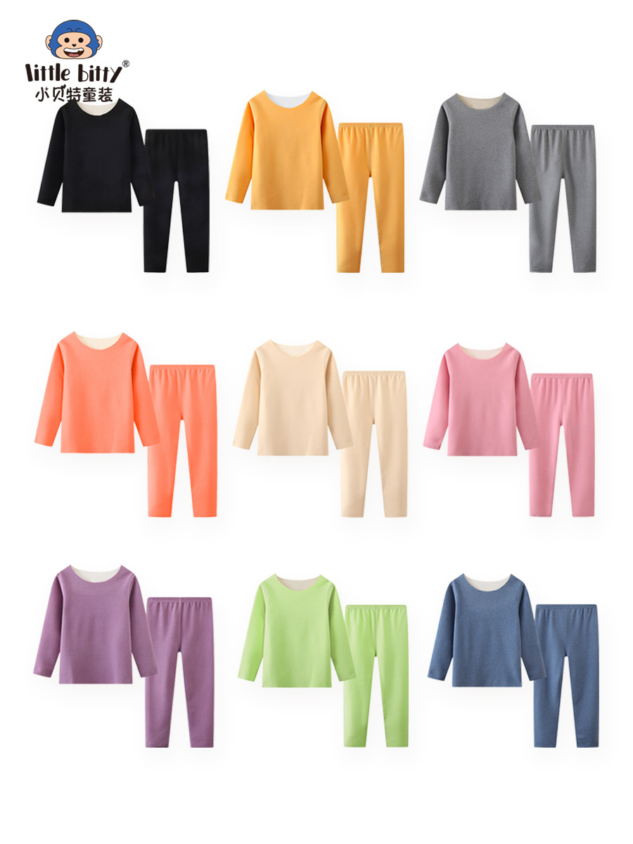 Conjunto de Ropa Interior Térmica para Niños Otoño-Invierno 2025, Color Sólido, Capa Base Básica, Calentamiento, Pantalones de Manga Larga, Pijama de Dos Piezas