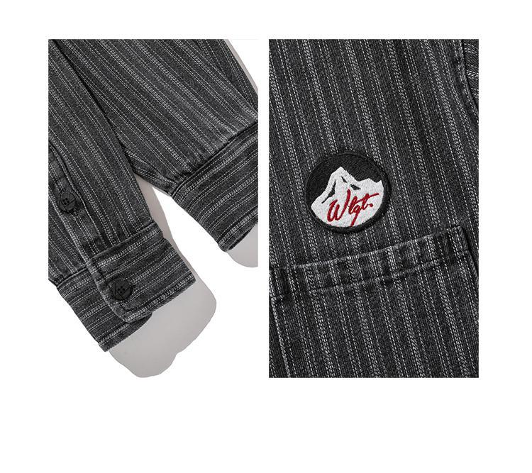 Amerikaans gestreept denim overhemd met borduursel voor heren_voghion.com