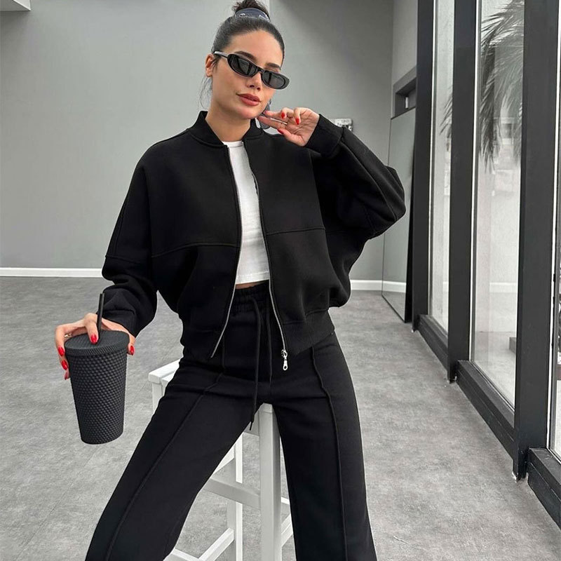 Women's Fleece Lined Zipper Cardigan Solid Colour Autumn Winter_voghion.com