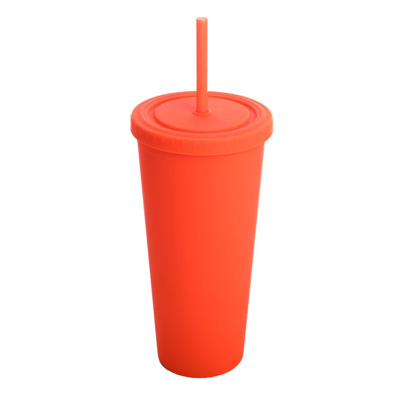 Transfronterizo suministro directo de tazas de paja de plástico de doble capa simple taza de agua de gran capacidad esmaltada de alto valor facial taza de mano lujosa