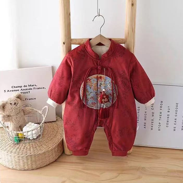 Baby Chinese-Style One-Year-Old Dress, Autumn and Winter Jumpsuit, Chinese-Style Suit, Baby Robe, 100-Day Festive Clothes