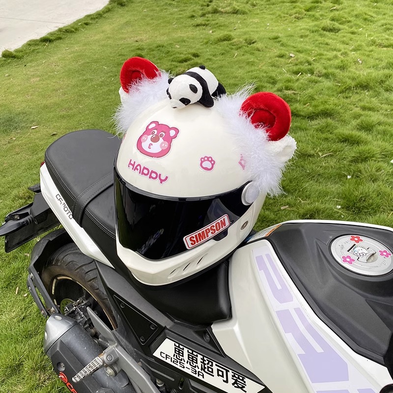 Fleece Red Sheep Ear Helmet Accessory, Detachable Universal Motorcycle/Electric Vehicle Helmet