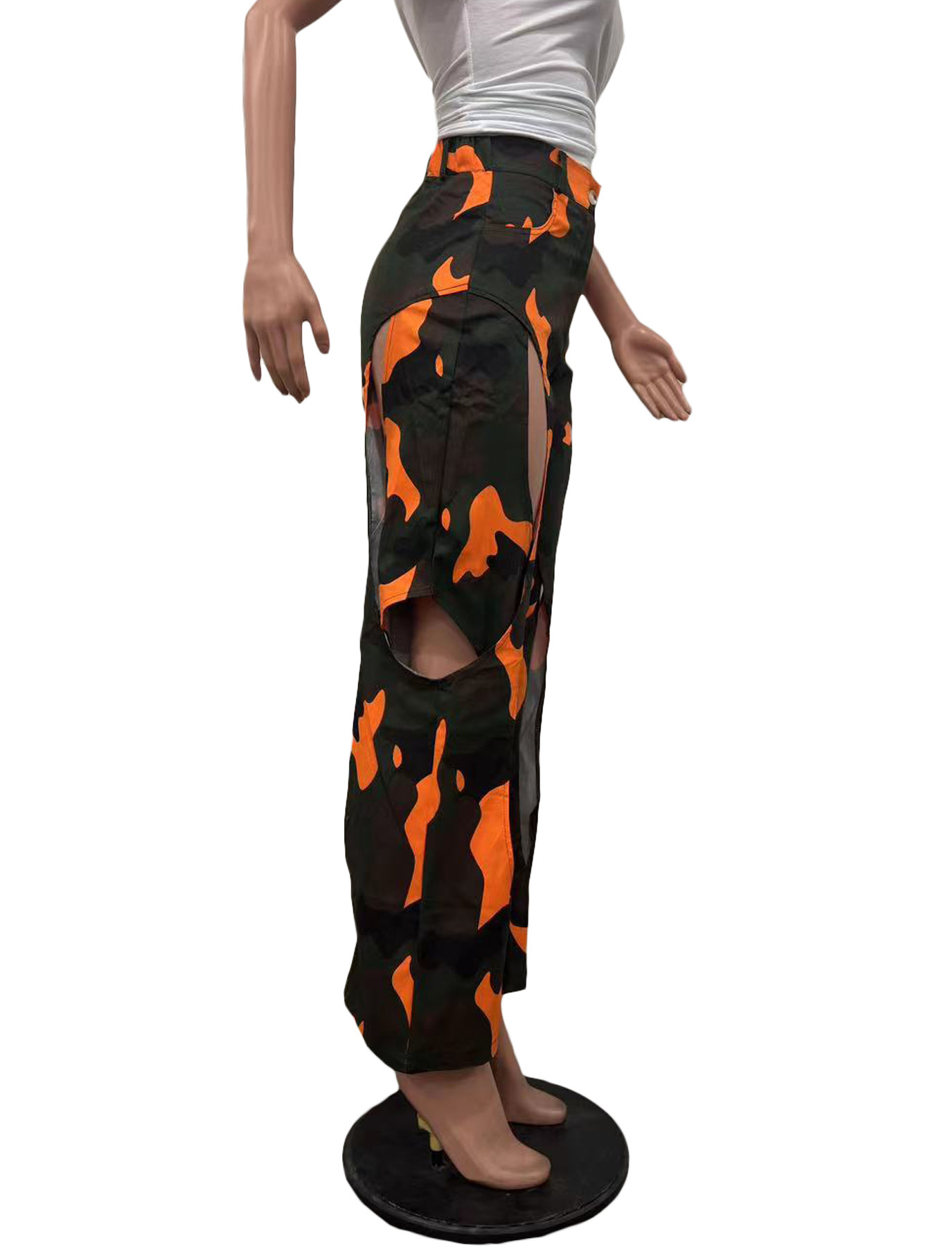Women's Clothing Ripped Straight Workwear Pants Fashion Digital HD Print Casual American Style Spring Autumn Summer Regular Fit Polyester_ecoleips.com