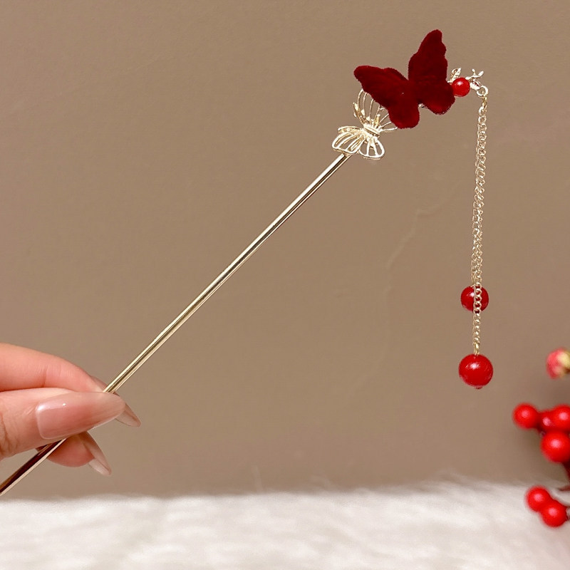 Nueva horquilla de flores de estilo antiguo chino, horquilla de sentido avanzado moderno, horquilla de cabello femenino, horquilla de Hanfu, tocado de horquilla de madera