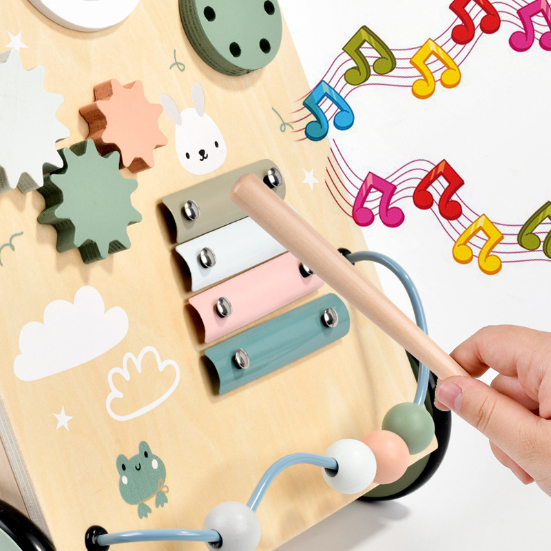 3 años de edad de niños multifuncional caminante de madera de enseñanza temprana para mejorar la coordinación mano-ojo del bebé para cultivar la capacidad audiovisual