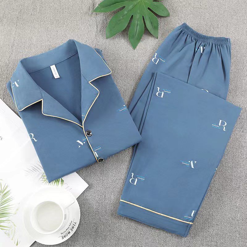 Pijamas de algodón masculinos primavera y otoño delgados pantalones de manga larga, jóvenes de mediana edad y ancianos, cardigans casuales, set de ropa para el hogar, cuatro temporadas