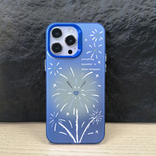蓝色烟花适用苹果14PROMAX手机壳iPhone13彩银壳12磨砂IMD15/12XS