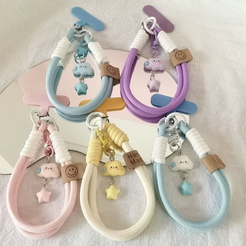 Ins Style Cloud and Star Phone Lanyard for Women, Cute Anti-Loss Wrist Strap, Short Camera Lanyard, Keychain