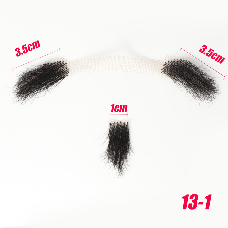 Barba falsa transfronteriza, barba falsa tejida a mano completa, cabello real sin costuras para hombres, cejas falsas, cuernos falsos, accesorios de cine y televisión