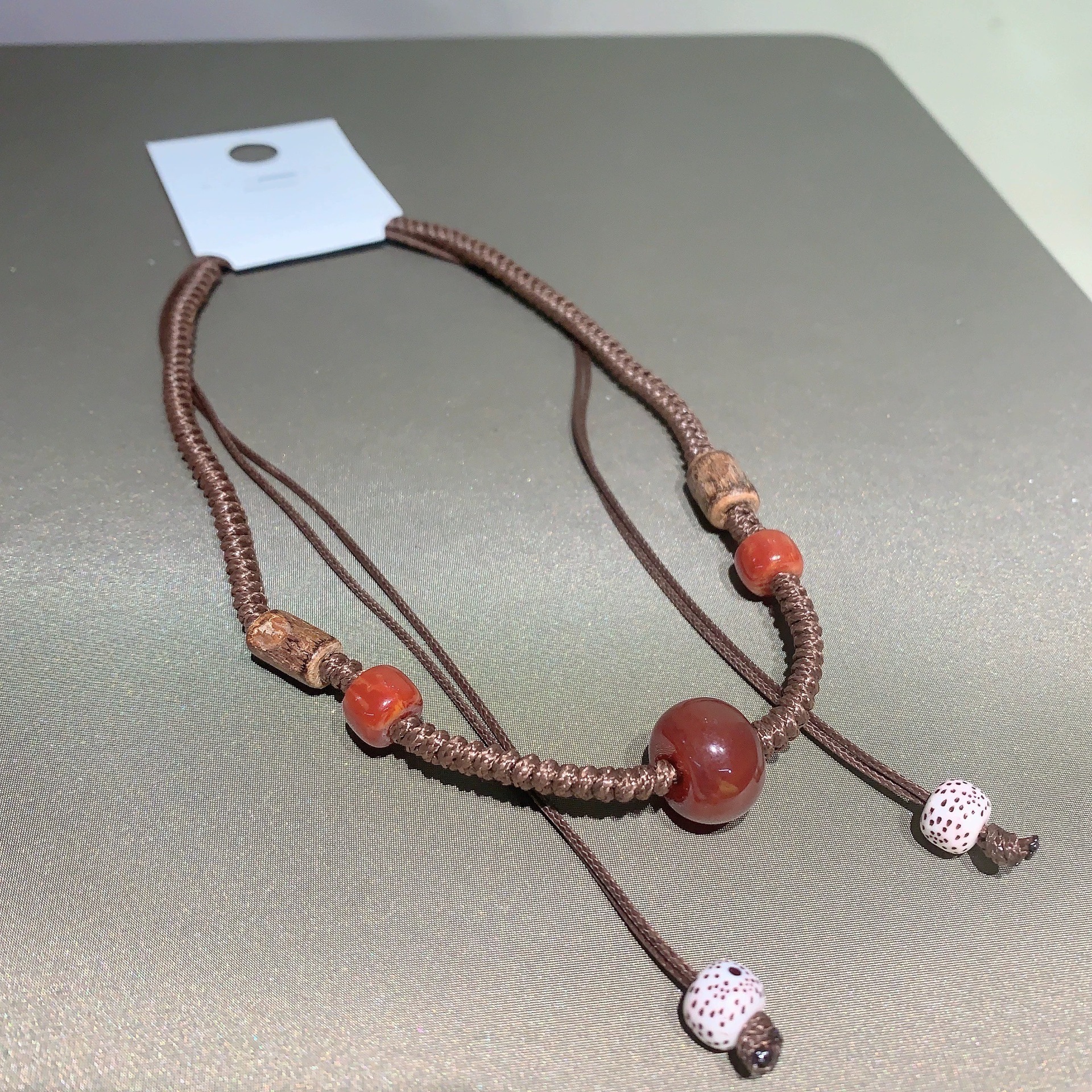 National Trendy Chinese Hand-woven Red Agate Necklace 2024 New Drawable Pooh Seed Design Sense Clavicle Chain for Women