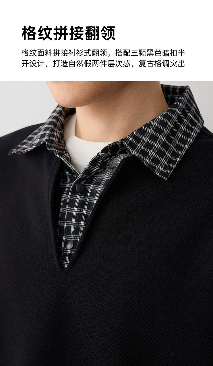 Áo hoodie nam nỉ hai lớp cổ lạnh kiểu giả hai lớp — đen chi tiết 5