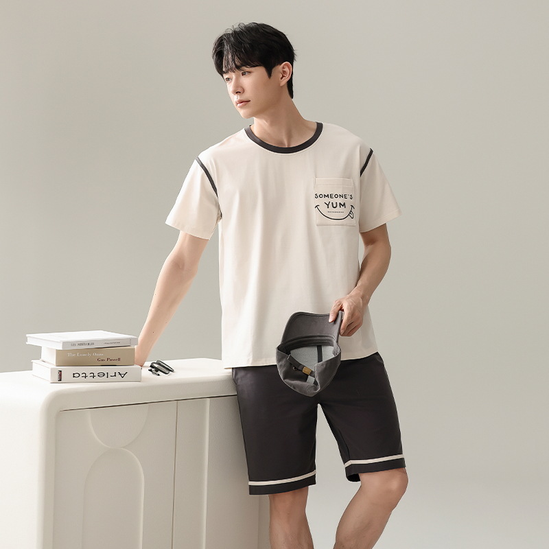 Nuevo pijama de algodón de verano para hombres pantalones cortos de mangas cortas chaqueta de cuello redondo ropa de hogar para hombres casual suelta grande conjunto