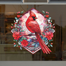 新款AD1211  卡通红衣主教鸟花朵玻璃橱窗家居装饰防水自粘墙贴纸