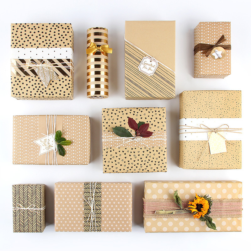 Papel de regalo para envolver regalos de San Valentín, cumpleaños, papel de regalo retro amarillo kraft, caja de regalo simple de alta gama