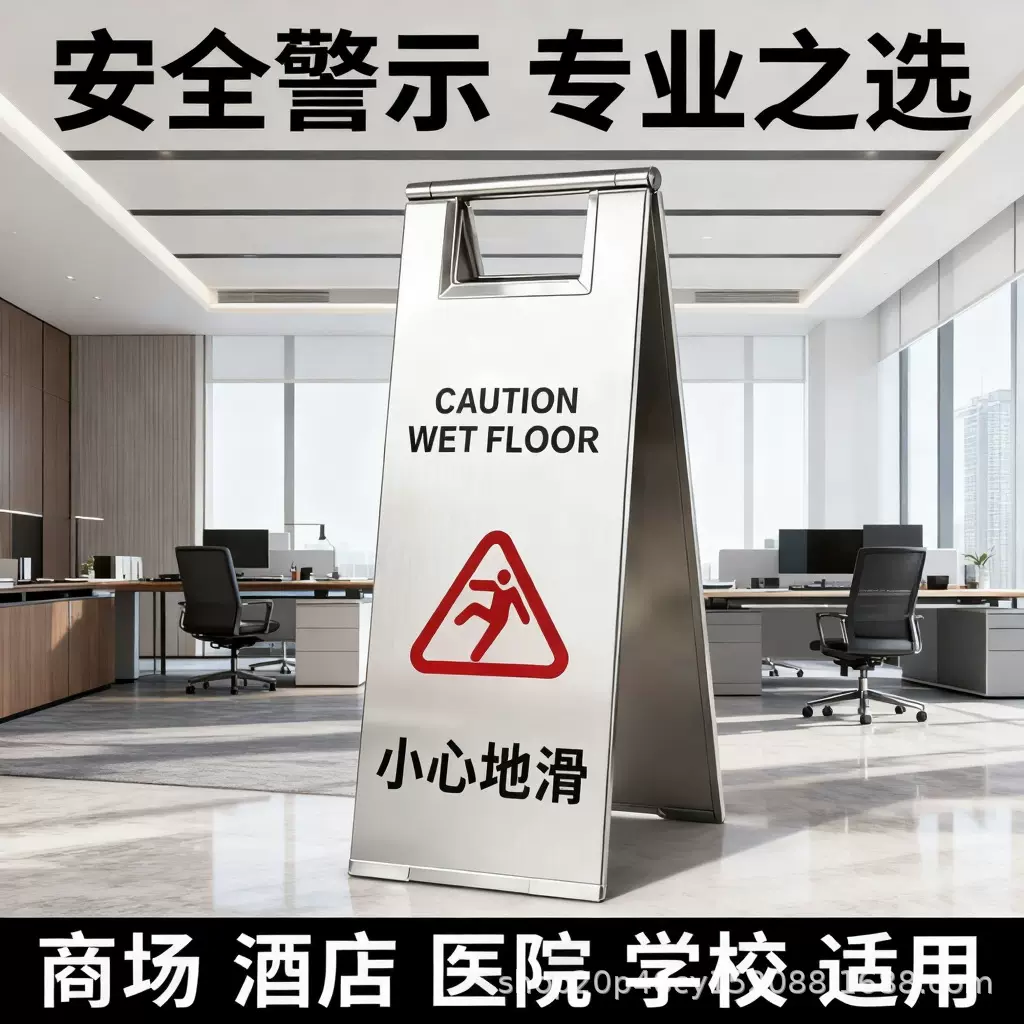 禁止停车不锈钢A字牌酒店商场安全告示牌小心地滑警示人字牌定制
