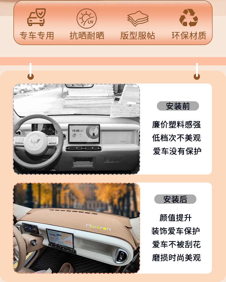 Suitable for 26 Models of Hongguang Mini Macaron Fifth-Generation Dashboard Anti-Slip Mat, Interior Center Console Decoration, Storage and Anti-Glare Mat