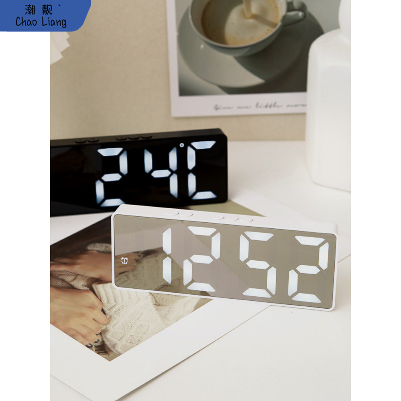 거울 시계 에 바탕 화면 시계 시간표 진자 데스크탑 장식품 LED 디지털 디스플레이 학생 전자 무료 배송