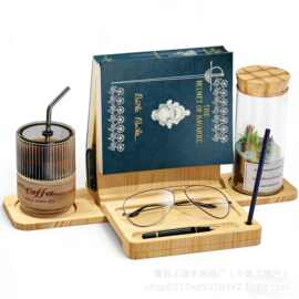 木质阅读书架三角形可折叠看书阅读架带水杯托书签架眼睛手机支架