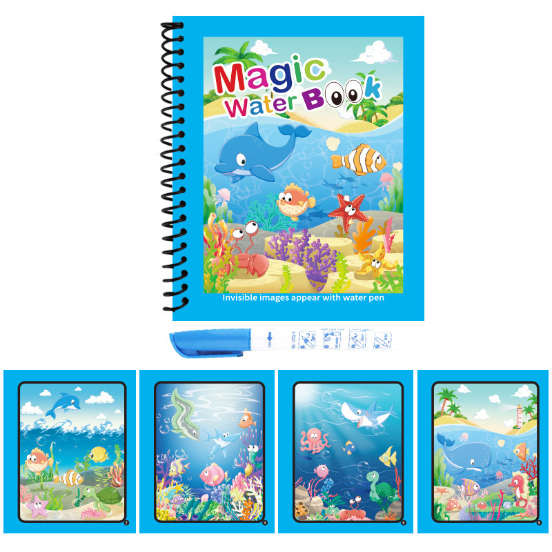 子供用魔法の水彩画帳、落書き帳、ペン付きの厚みのある絵、水に浸して描く、幼稚園の男の子と女の子|undefined