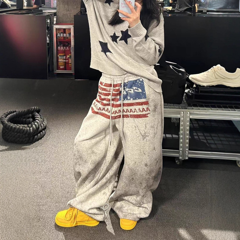 American Retro Letter Print Casual Sweatpants for Women 2026 Autumn New Street Dance Pants Loose Sports Pants