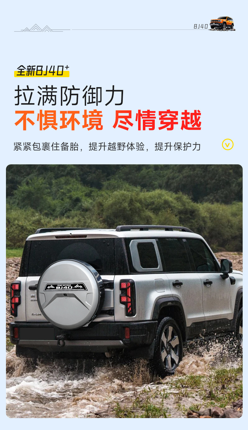 Brand New Beijing Bj40E Stainless Steel Spare Tire Cover Tire Modification Extended Range Fuel Version Spare Tire Shell Off-Road Accessories