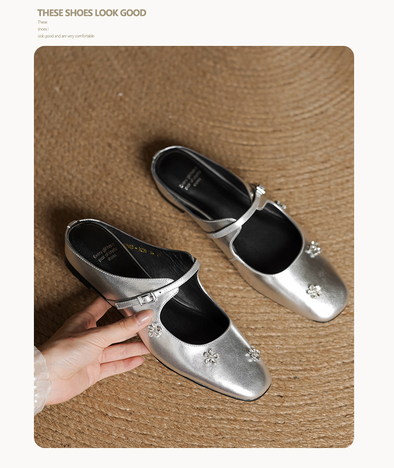 Sandal mule nữ gót thấp mũi kín đính đá pha lê màu rượu vang đỏ — Rượu vang đỏ chi tiết 11