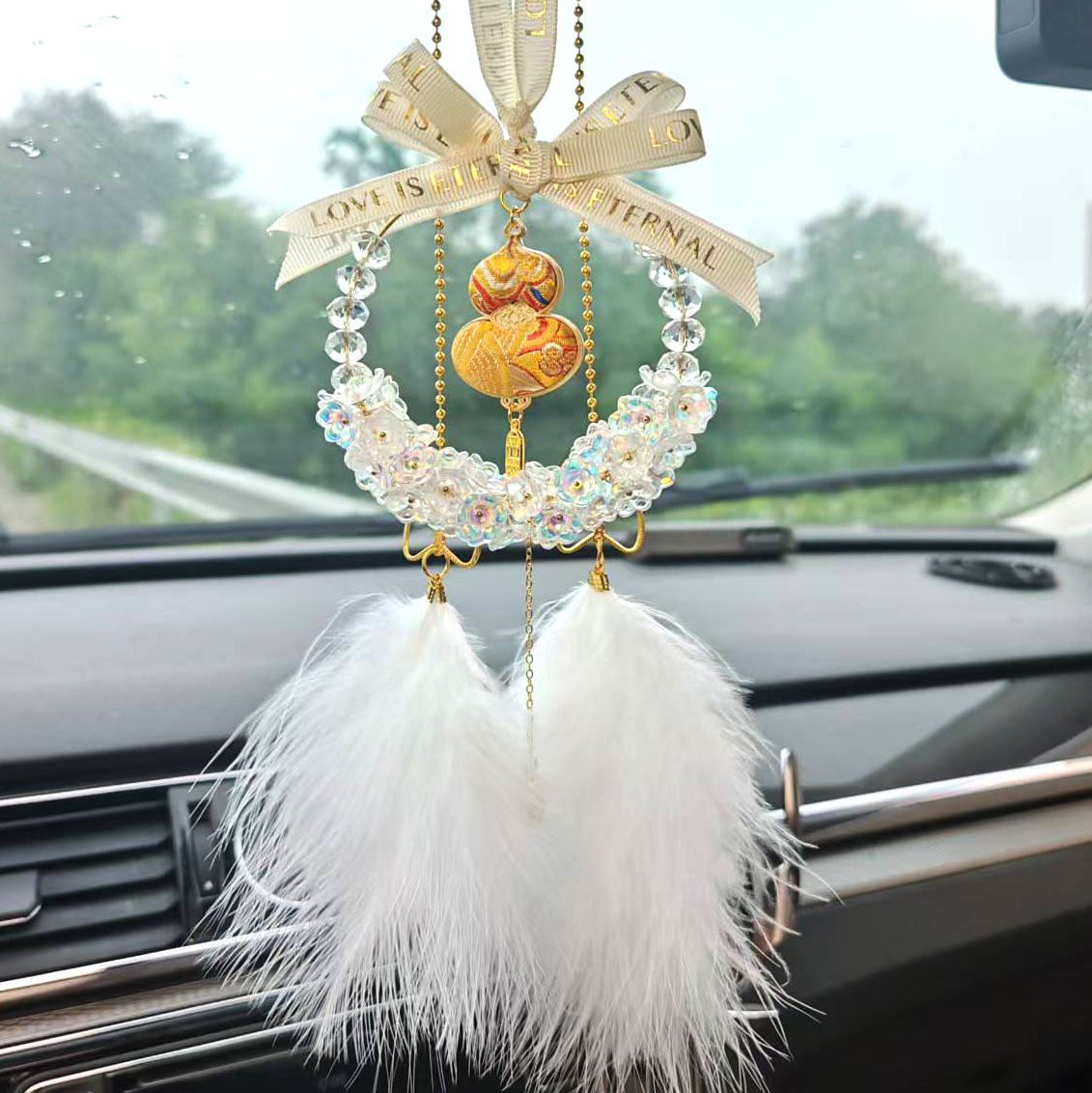 Crystal gourd car hanging rearview mirror decoration, women's safety pendant, car interior accessory